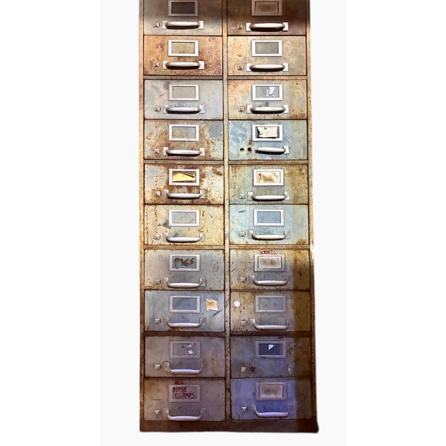 1950s Vintage Industrial 20-Drawer Metal Card Catalog File Cabinet For Sale - Image 4 of 5