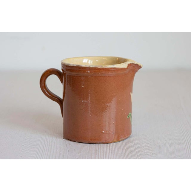 French 19th Century French Redware Pitcher with White Flower Decor For Sale - Image 3 of 7