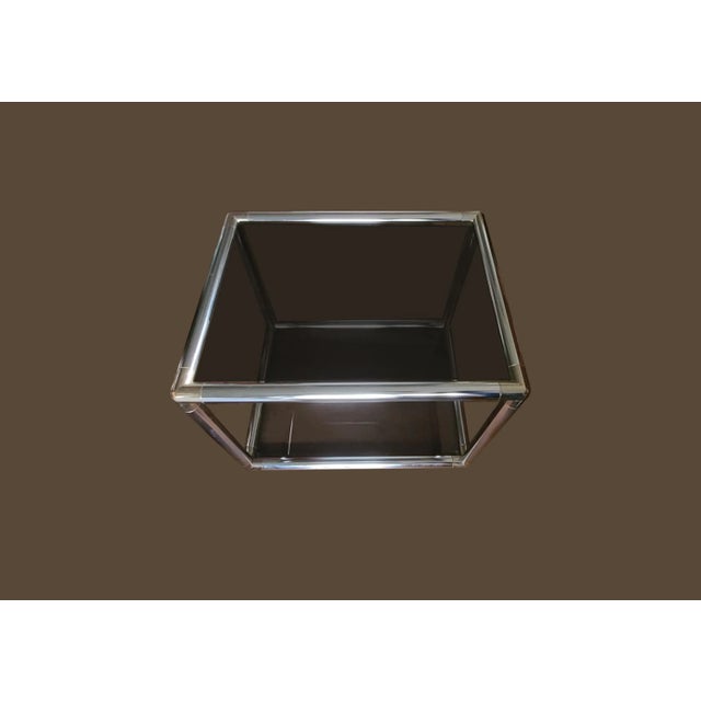 Chrome 1970s Chrome Tubular Cube Cocktail Table W/Smoke Glass Pane Shelves in the Style of Milo Baughman For Sale - Image 8 of 12