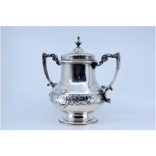 Silver Sugar Bowl with Engravings For Sale - Image 3 of 11