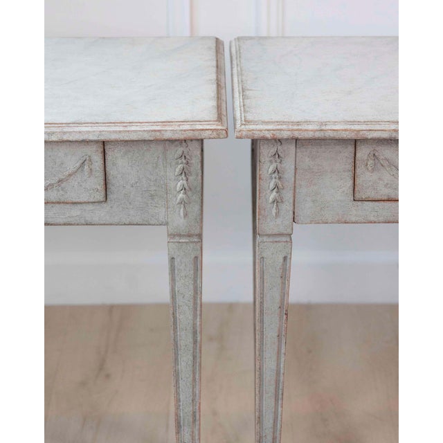 Dove Gray Pair of 19th Century Swedish Gustavian Painted Console Tables For Sale - Image 8 of 14