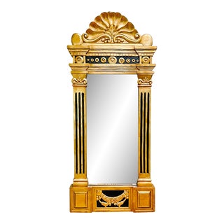 Early 20th Century Empire Ebonized Giltwood Wall Mirror With Rocaille Shell For Sale