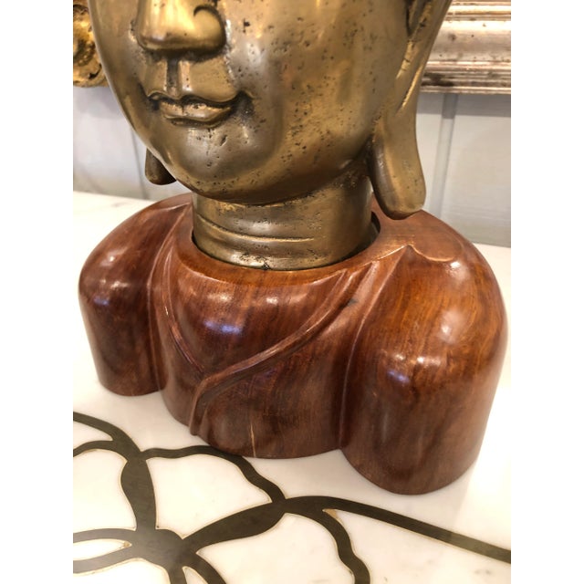 Bronze Buddha Statue on Wooden Base For Sale - Image 10 of 13