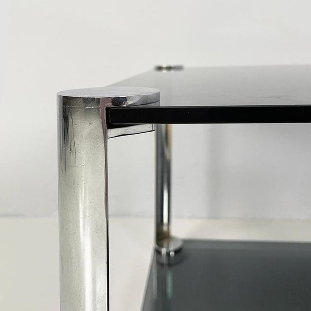 Italian Modern Coffee Tables in Smoked Glass and Chromed Metal, 1980s, Set of 2 For Sale - Image 6 of 18