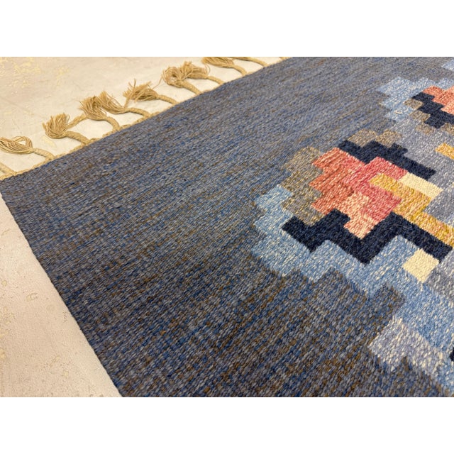 Handwoven Wool Flatweave Röllakan Rug by Erik Lundberg, Sweden, 1960s For Sale - Image 9 of 9