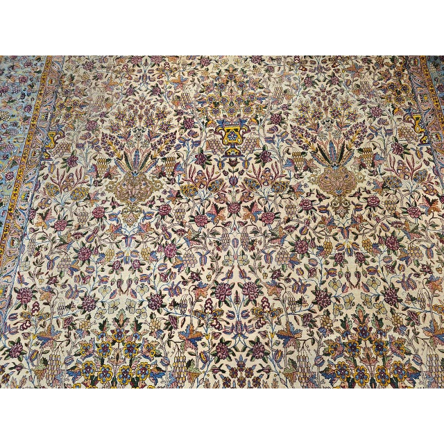 Vintage Oversized Persian Kerman Lavar Rug, Hand-Knotted Wool, Allover Vase Pattern, Ivory & Blue, 11’ X 19’ For Sale - Image 12 of 18