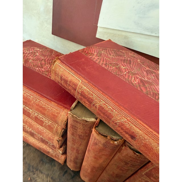 1900 - 1909 Antique Set of Ten (10) Modern Eloquence Books Red Leather Decorative Book Stack 1900 For Sale - Image 5 of 12