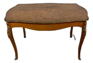 Louis XV Style Ormolu Burl Wood Marquetry Inlaid Gilt Bass Mounted Table Desk