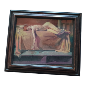 1990s Auburn-Haired Sleeping Beauty Original Oil Painting by David Beynon Pena