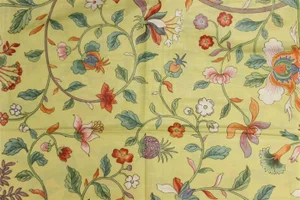 Vintage Porcelain Yellow Glazed Chintz Fabric With Floral Pattern