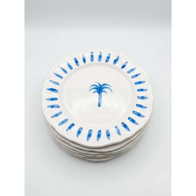 Italian Les-Ottomans Italian Ceramic Palm Tree Dinner Plates - Set of 6 For Sale - Image 3 of 7