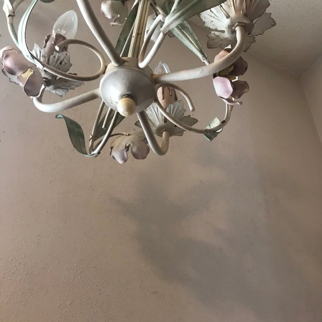 Metal Mid Century Italian Tole Flower and Leaves Chandelier For Sale - Image 7 of 15