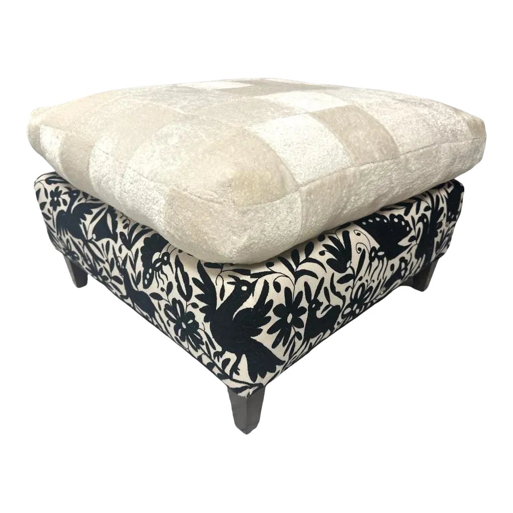 Baker Furniture Ottoman Reupholstered With Vicuña and Otomi Hand