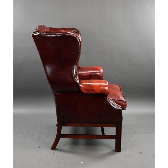 Ox Blood Red Leather Wing Back Armchair, 1980s For Sale - Image 6 of 9