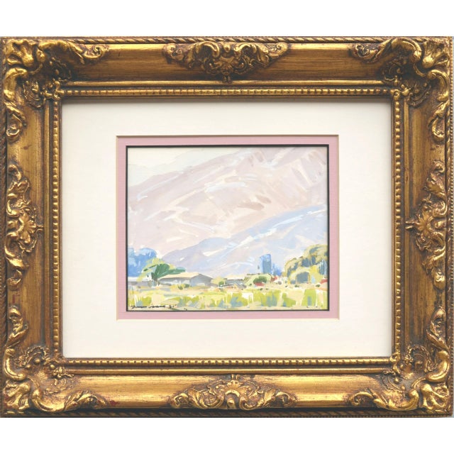 Blue Hills Vintage Watercolor Landscape For Sale - Image 4 of 4