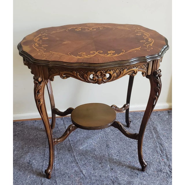 French Louis XIV Style Carved Mixed Fruitwood Marquetry Side