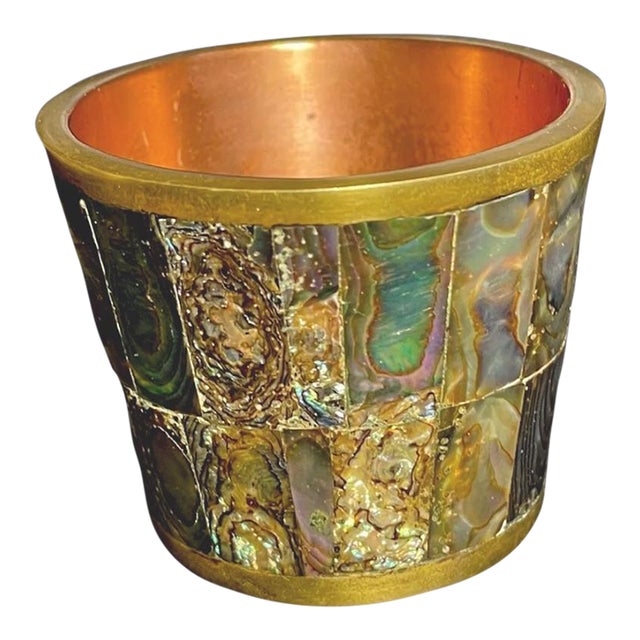 Silver Taxco Abalone Paneled 975 Silver Cup, Mexico, Silversmith Marked Joco For Sale