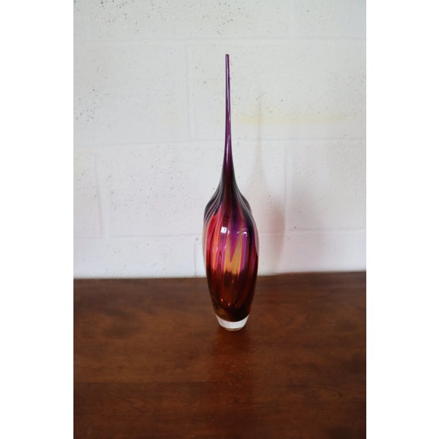 Modern Fuchsia & Amber Art Glass Vase For Sale - Image 3 of 8