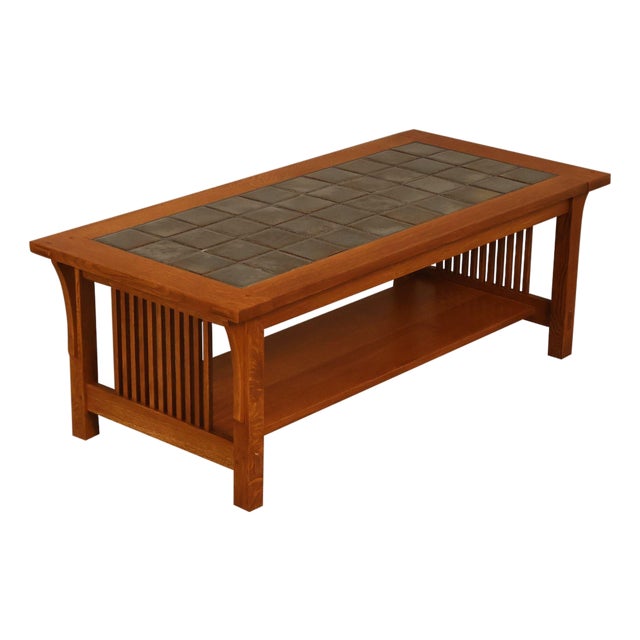 Stickley Mission Collection Oak Tile Top Coffee Table For Sale