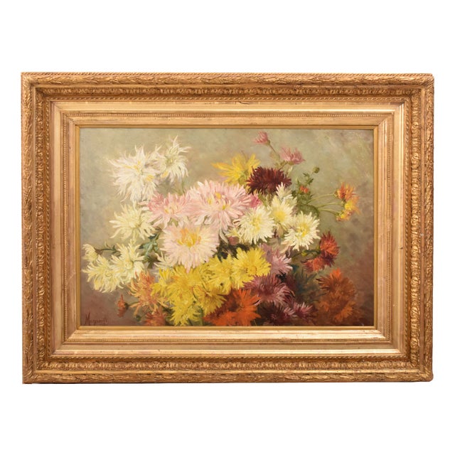 French Artist, Still Life of Flowers with Chrysanthemums and Daisies, 1898, Oil on Canvas For Sale