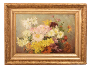 French Artist, Still Life of Flowers with Chrysanthemums and Daisies, 1898, Oil on Canvas