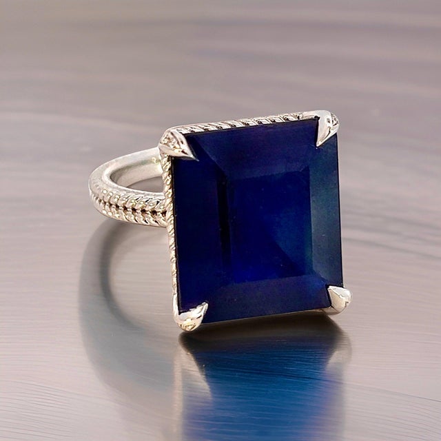 Natural Solitaire Sapphire Ring 6.5 14k W Gold 7 TCW Certified For Sale - Image 11 of 18