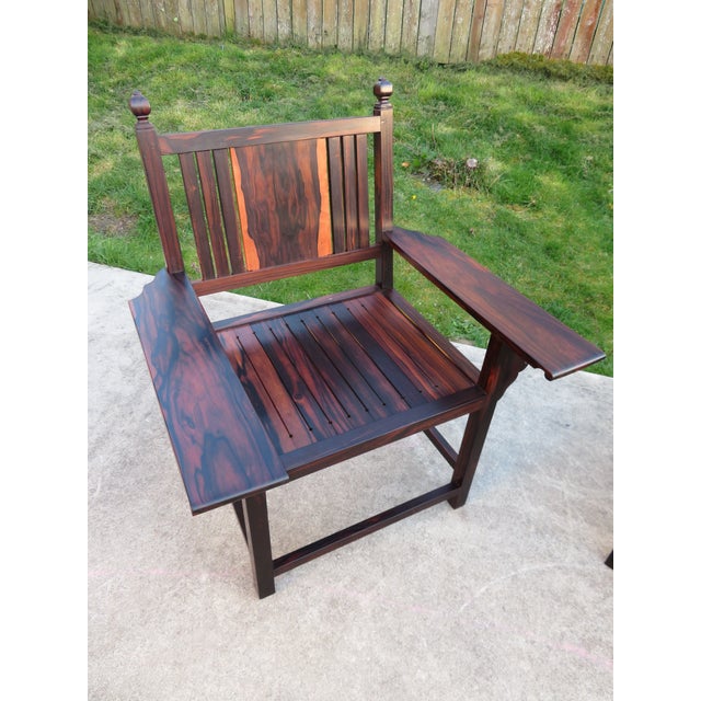 Vintage ~ Mortise Tenon Arts & Crafts Style ~ Exotic Wood Arm Chair Pair ~ Ziricote Macassar ~ Mid Century Rosewood For Sale In Seattle - Image 6 of 15