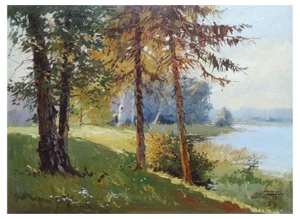 Edgars Vinters, Lakeside, 1959, Oil on Cardboard