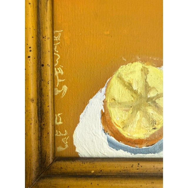 Wood Vintage Lemon Still Life in Ochre Frame, Impressionist, Mid 20th C, Signed For Sale - Image 7 of 10