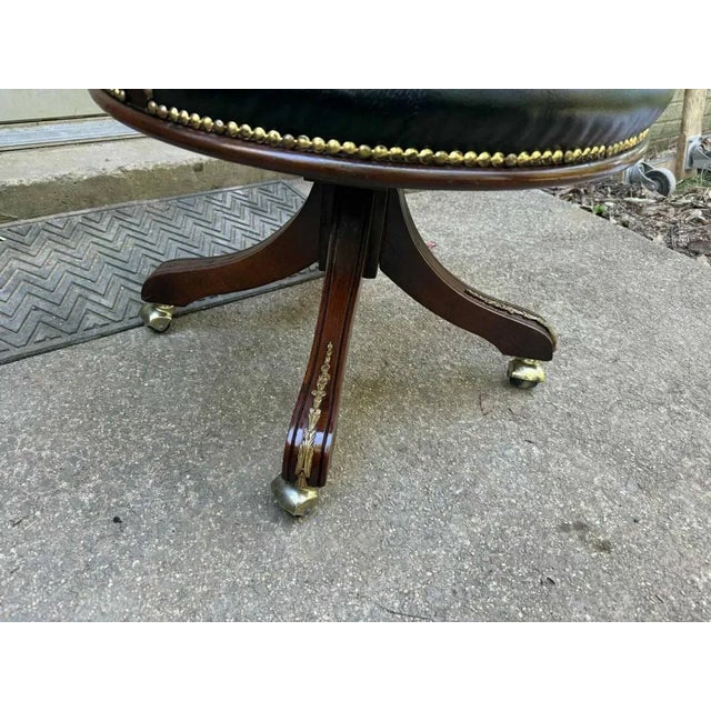 20th Century Vintage French Louis XV Style Brass Nail Studded Upholstered Vinyl Executive Office Chair For Sale - Image 12 of 15