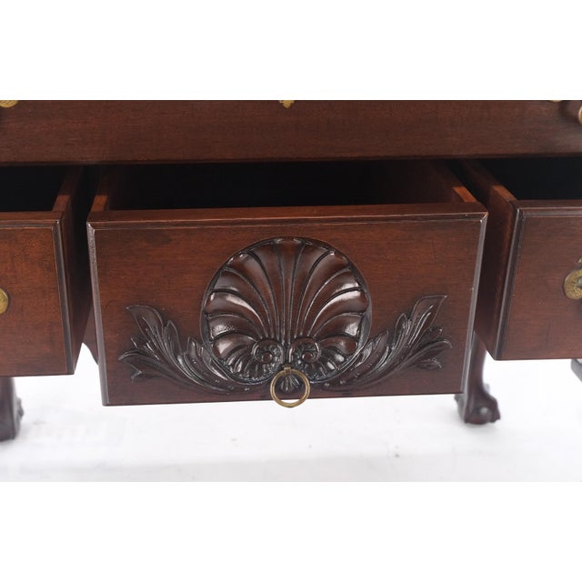 Chippendale Style Carved Mahogany Ball & Claw 4 Drawer Low Boy Dresser CLEAN! For Sale - Image 13 of 15