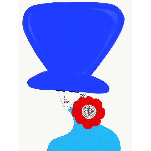 Chapeau Blue Et Rose Fleur, Limited Edition Art Print by Annie Naranian For Sale