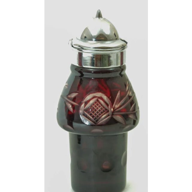 Bohemian Hand Cut Ruby Red Cut Crystal Condiment Cruet Set For Sale - Image 10 of 12