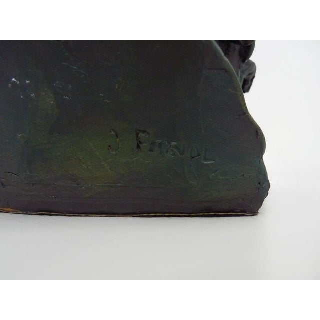 Forest Green J. Pignol, Bust of Marcel Pagnol, 1970s, Terracotta For Sale - Image 8 of 10