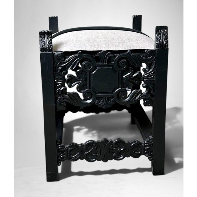 Late 19th Century Italian Neo-Renaissance Style Bench Carved Wood and Linen Blend and Velvet For Sale - Image 6 of 18