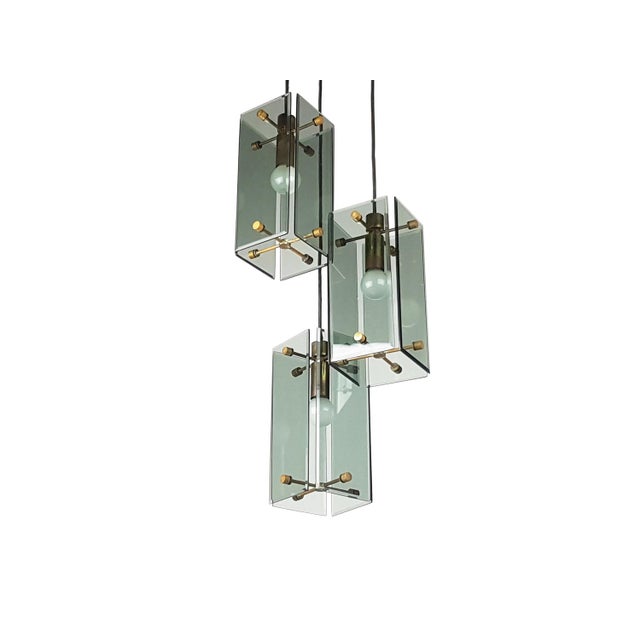 Italian Golden Aluminum and Smoked Glass Pendant Lamp, 1960s For Sale - Image 4 of 11