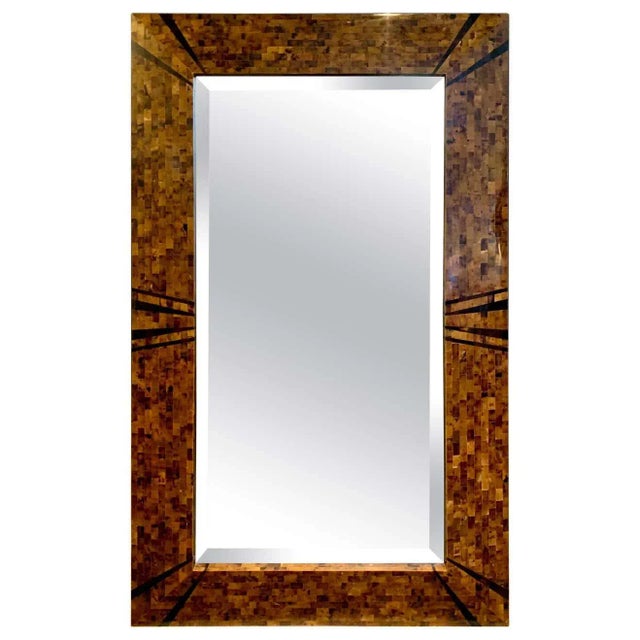 Original Signed Karl Springer Large Wall Hanging Mirror in Tessellated Horn For Sale - Image 11 of 11