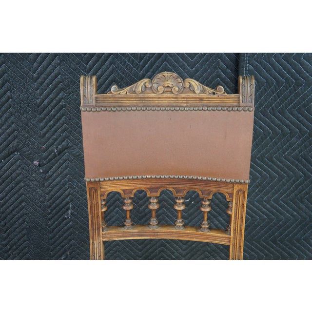 Wood Antique French Henry II Gothic Revival Oak Nailhead Dining Side Desk Chair For Sale - Image 7 of 12