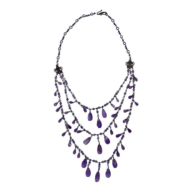 Ralph Lauren Faceted Amethyst and Sterling Silver 3 Tiered Necklace For Sale