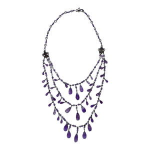 Ralph Lauren Faceted Amethyst and Sterling Silver 3 Tiered Necklace -
