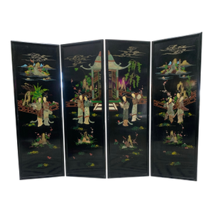 Vintage Hand-Painted Chinese Lacquer Wall Panel Set (4 Panels)