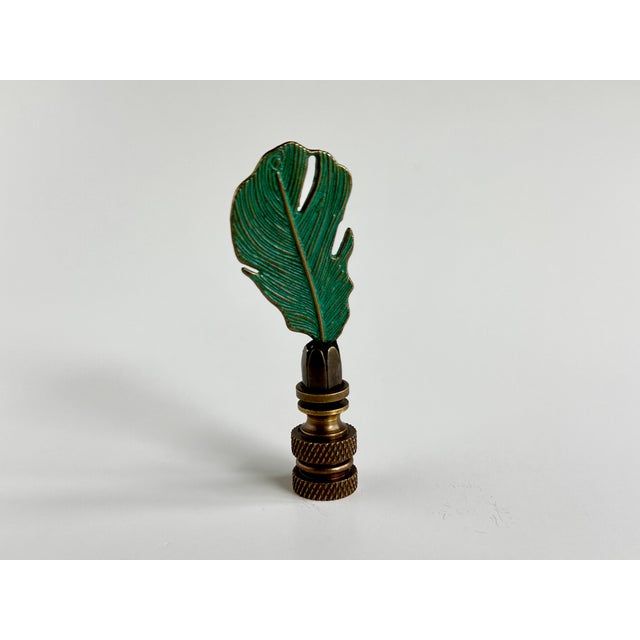 Verdigris & Bronze Boho Feather Lamp Finial For Sale - Image 4 of 5