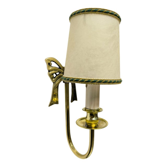 Brass Bow Applique with Lampshade, 1970s For Sale