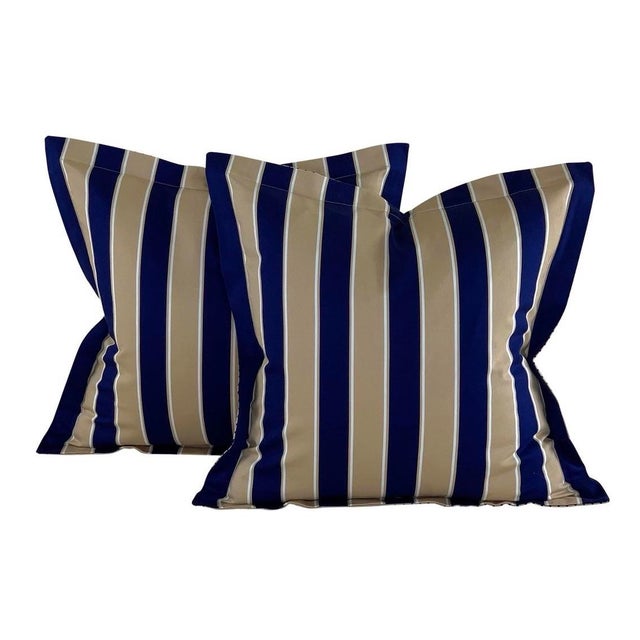 Designer Vicki Payne Free Spirit Cream Navy & Taupe Stripe Pillow Covers- Pair For Sale In Jacksonville, FL - Image 6 of 8