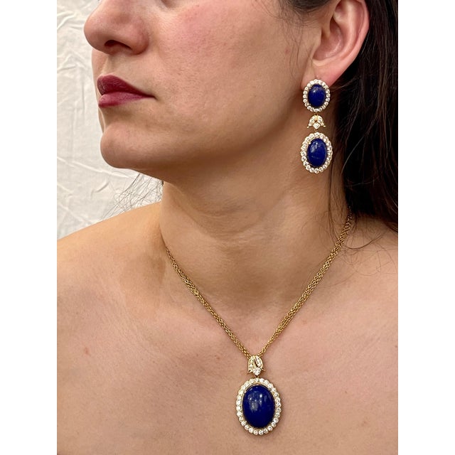 15Ct Diamond & 30Ct Natural Lapis Lazuli Set 18 K Y Gold, Ring, Earring, Pendant For Sale - Image 13 of 18