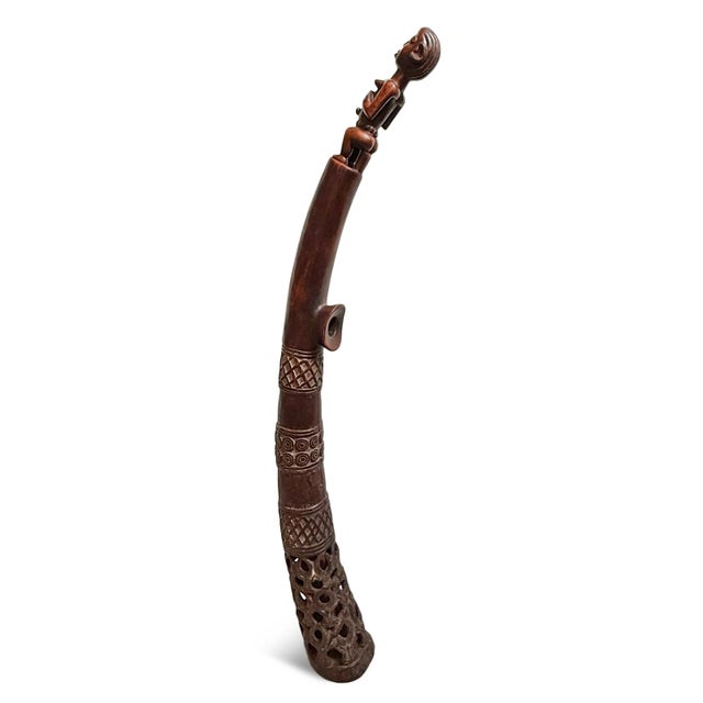 Antique Old Bamileke Large Wood Carved Horn For Sale - Image 4 of 10