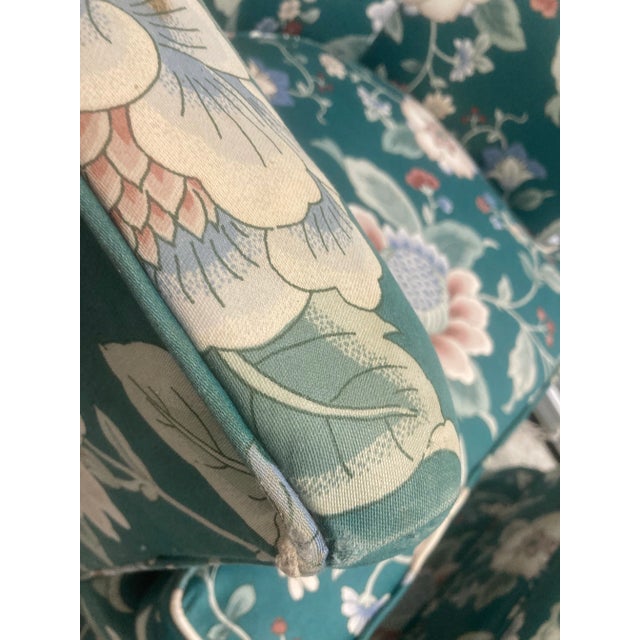 Vintage 1980s Drexel Heritage Cottage Core Boho Barrel Club Chairs in Green Floral Motif - A Pair For Sale In Atlanta - Image 6 of 11