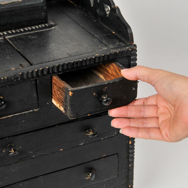 Early 20th Century Primitive Folk Art Jewelry Box Tabletop Chest of Drawers Tramp Art Detail For Sale - Image 4 of 17