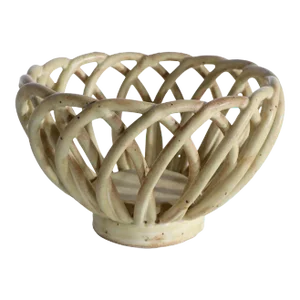 Mid Century Ceramic Spaghetti Ware Basketweave Bowl in Earth Tone Glaze C 1970/1980's