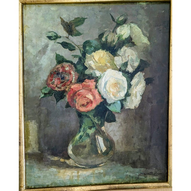 Early 20th Century Impressionist Painting Still Life of Roses Signed by Artist Jeanette Slager (1881-1945) For Sale - Image 4 of 8